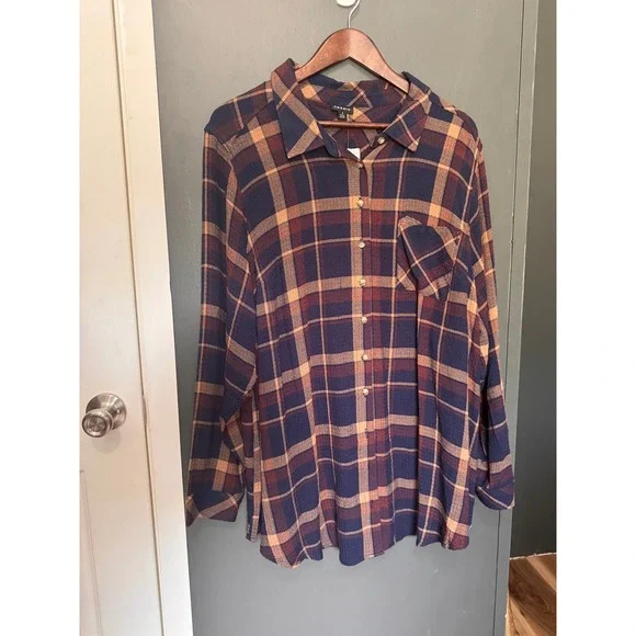 Torrid Women's 3X Plaid Button Up Long Sleeve Tunic Top Shirt 22/24 - Picture 2 of 4